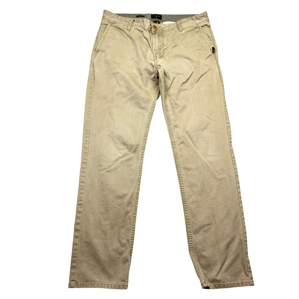 Quiksilver Mens‎ Straight Fit Chino Pants Tan Sz 34 Fits 33.5" Casual Trousers